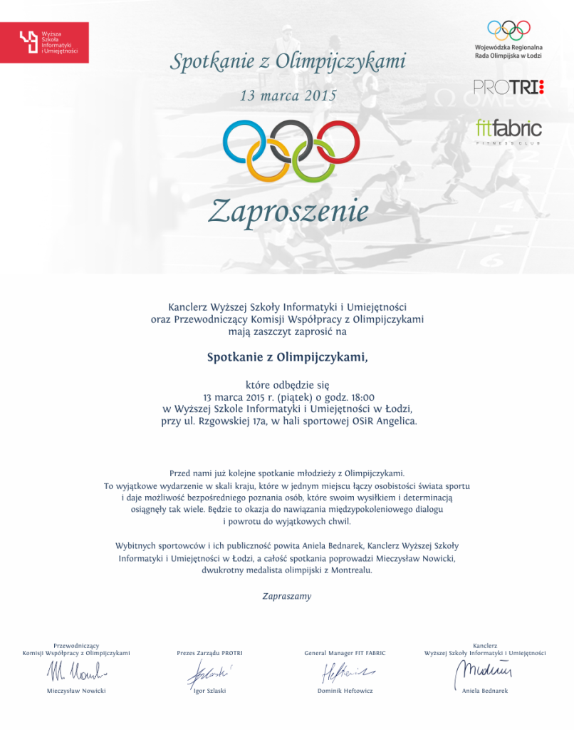 ZAPROSZENIE_Spotkanie z Olimpijczykami_2015